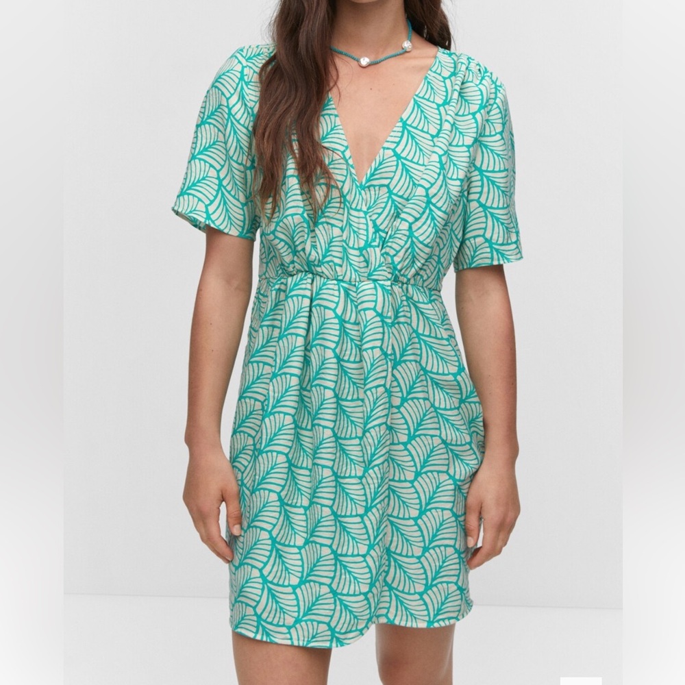 Mango Green and White Patterned Mini Dress